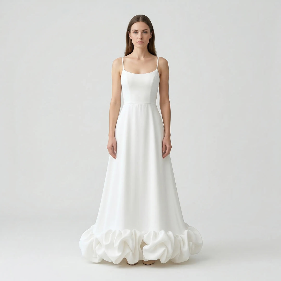 Fleurella - Full-Length Flared Spaghetti Strap Dress