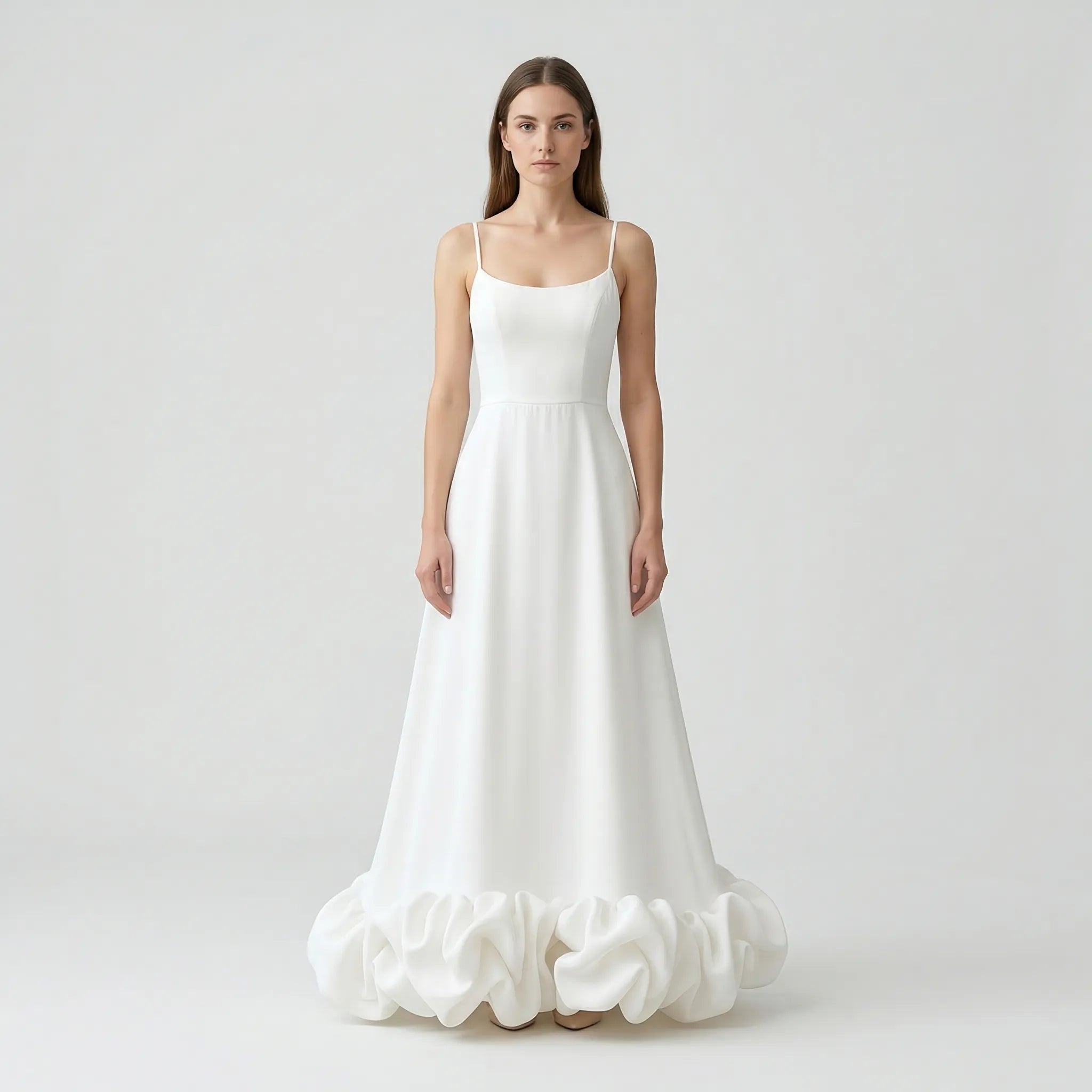 Fleurella - Full-Length Flared Spaghetti Strap Dress