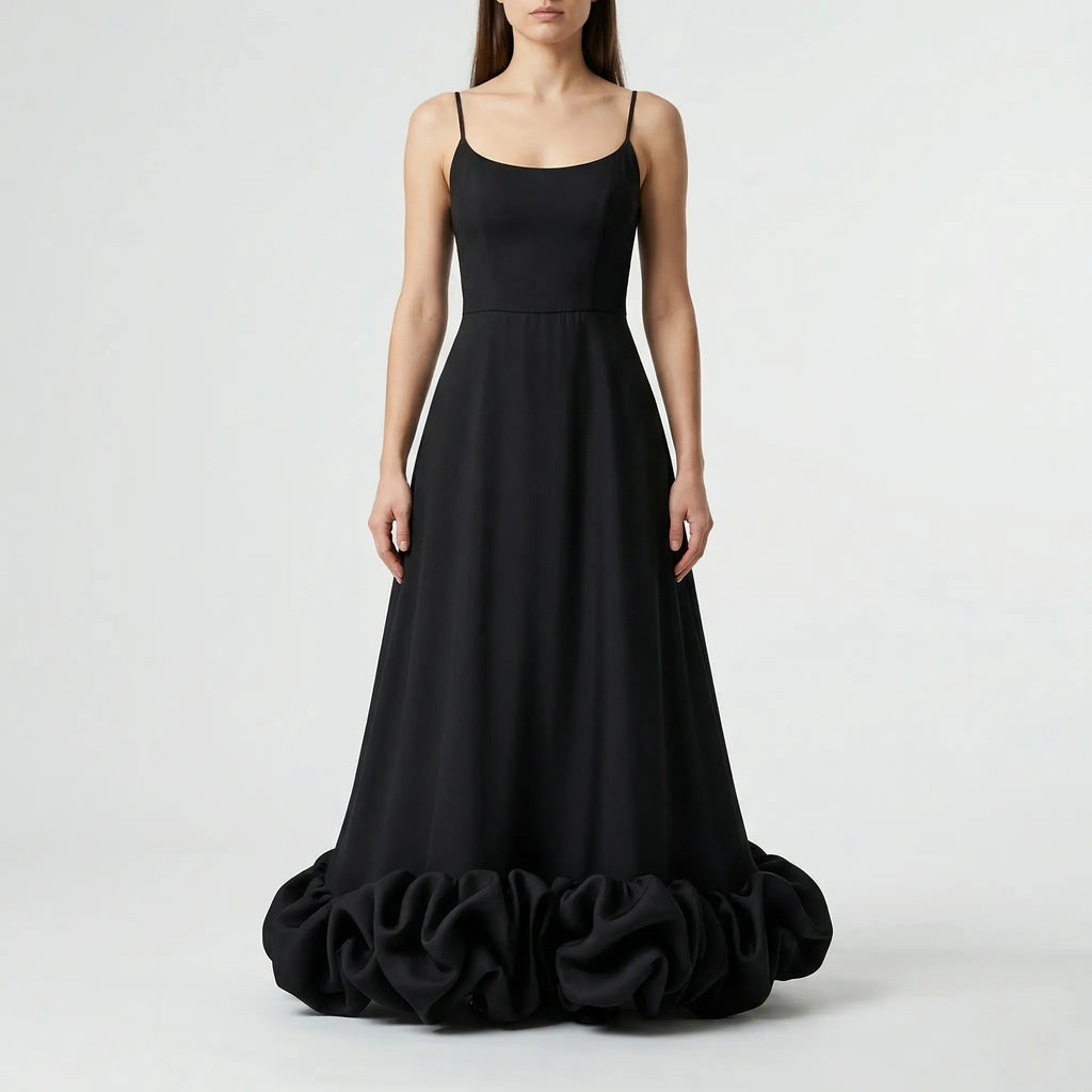 Fleurella - Full-Length Flared Spaghetti Strap Dress