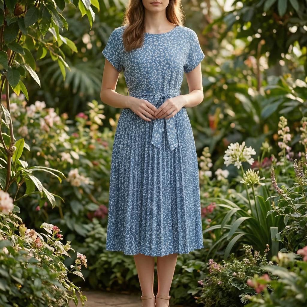 Florielle - Short-Sleeve Floral Midi Dress