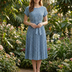 Florielle - Short-Sleeve Floral Midi Dress