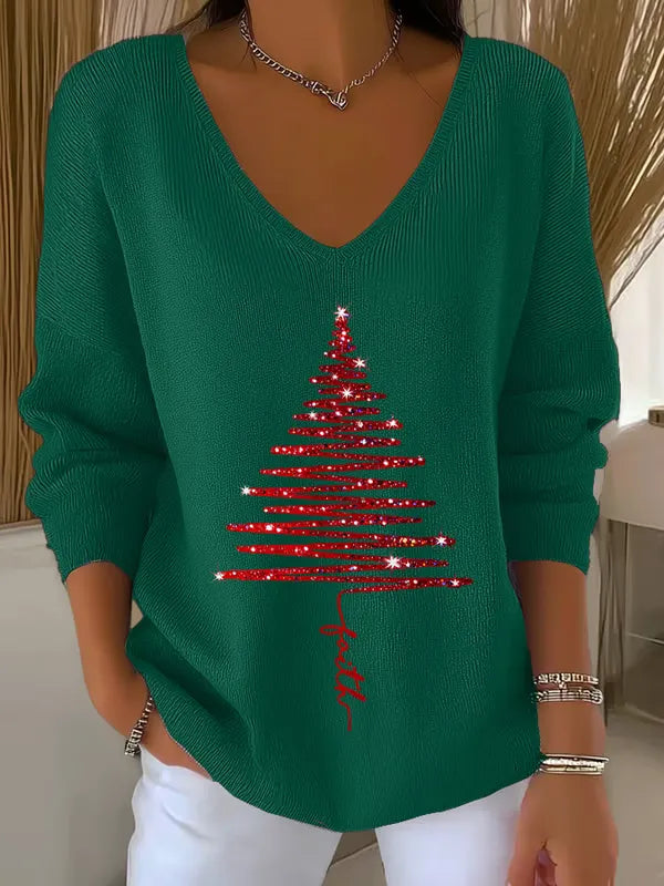 Damski świąteczny sweter z dekoltem w serek