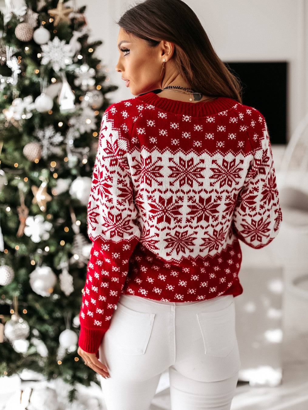 Ewa | Damski świąteczny sweter Snowflake