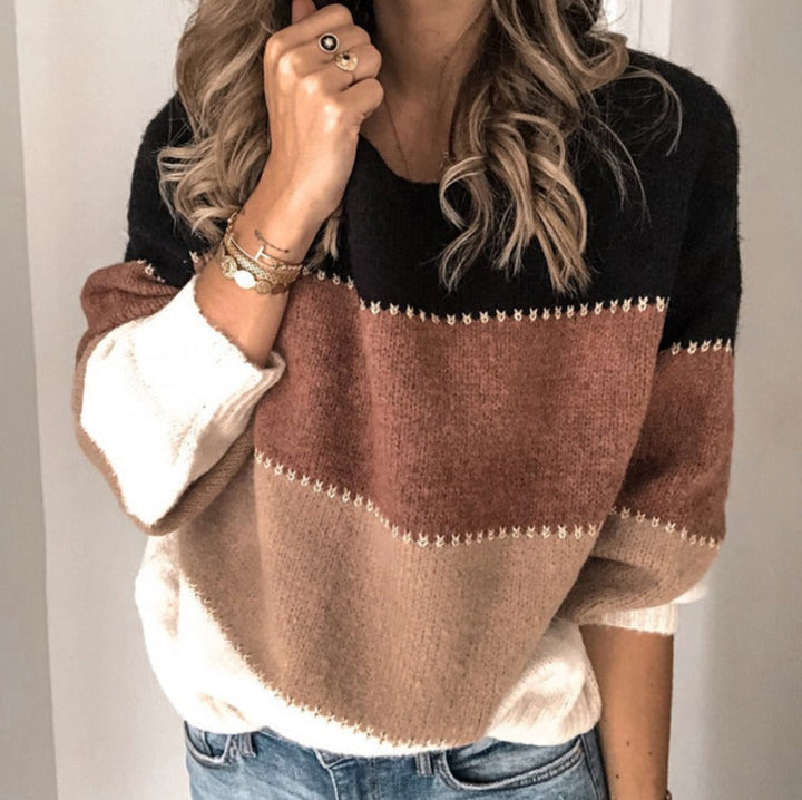 Nina | Damski sweter w paski colorblock