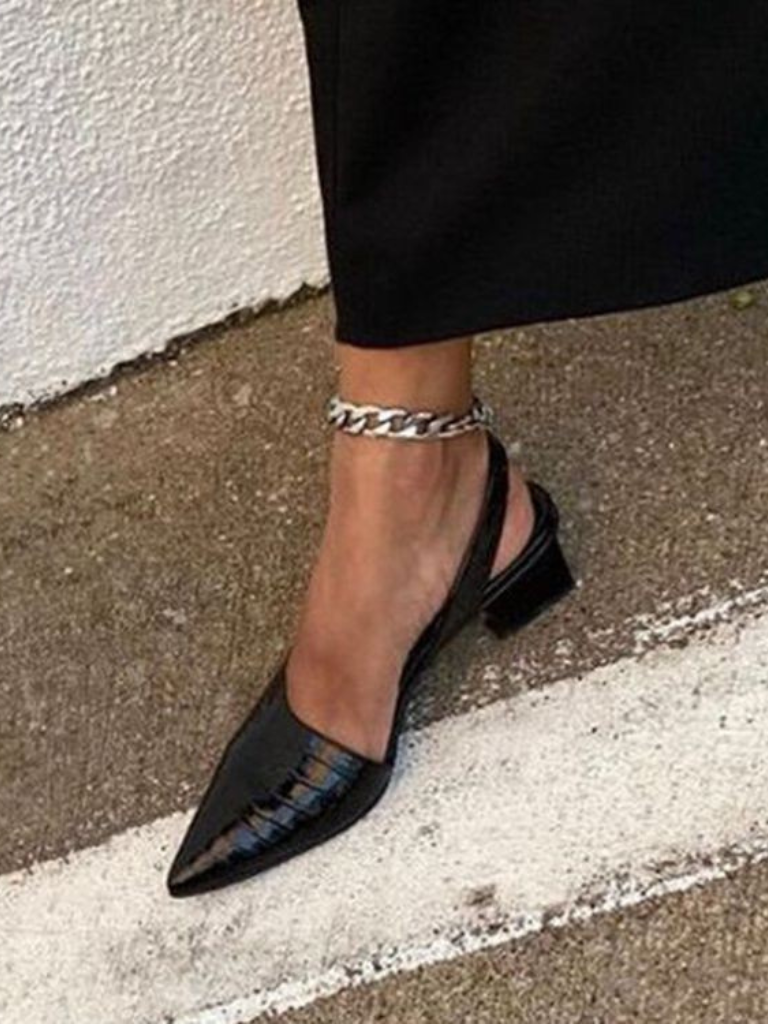 Damskie czółenka slingback z efektem krokodyla na słupku
