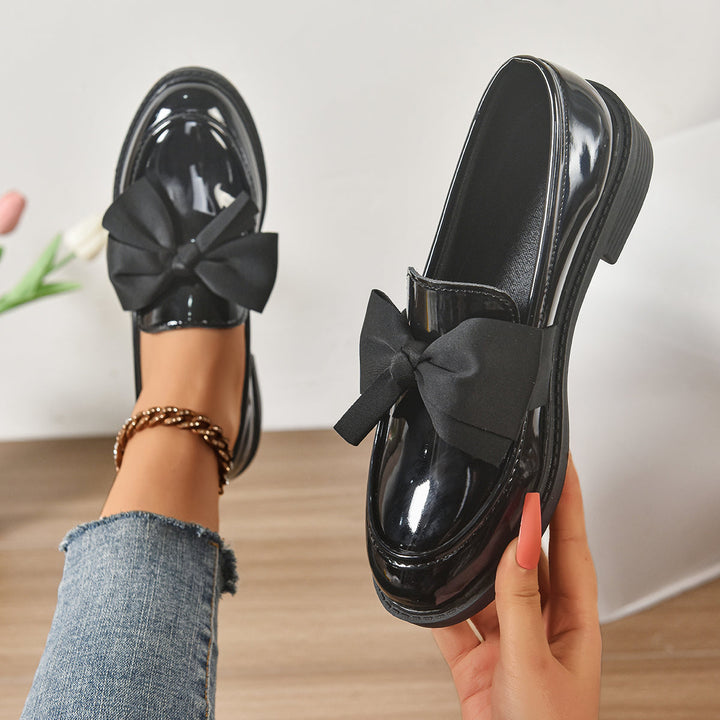 Damskie loafersy z kokardką na platformie, czarne