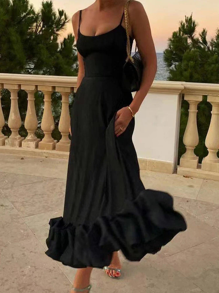 Renata | Elegancka sukienka na ramiączkach z falbanami