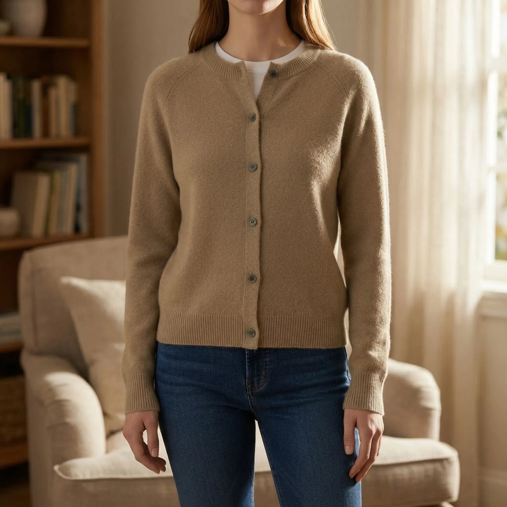 Welvona - Swobodny Kardigan Z Okrągłym Dekoltem