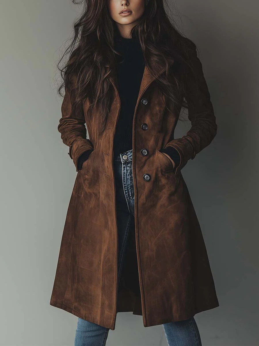 Damski brązowy płaszcz trencz w stylu vintage