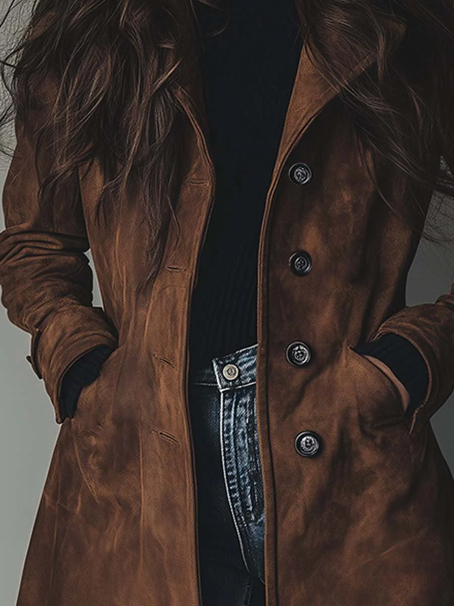 Damski brązowy płaszcz trencz w stylu vintage