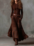 Căpșună | Rochie maxi patchwork cu nasturi și curea