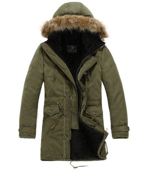 Męska zimowa parka z kapturem w kolorze khaki