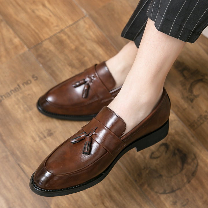 Męskie loafersy z chwostem, skórzane buty wizytowe