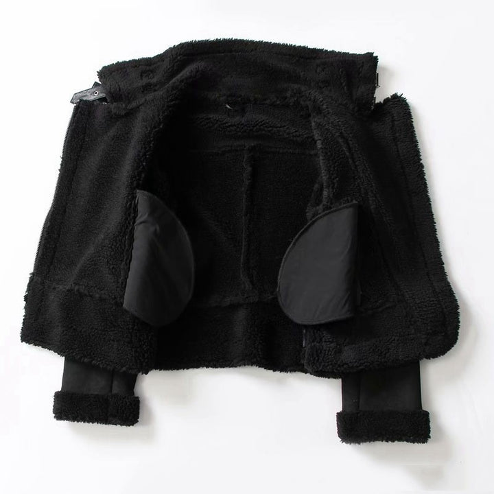 Damska kurtka motocyklowa z klapami, zamsz, czarna