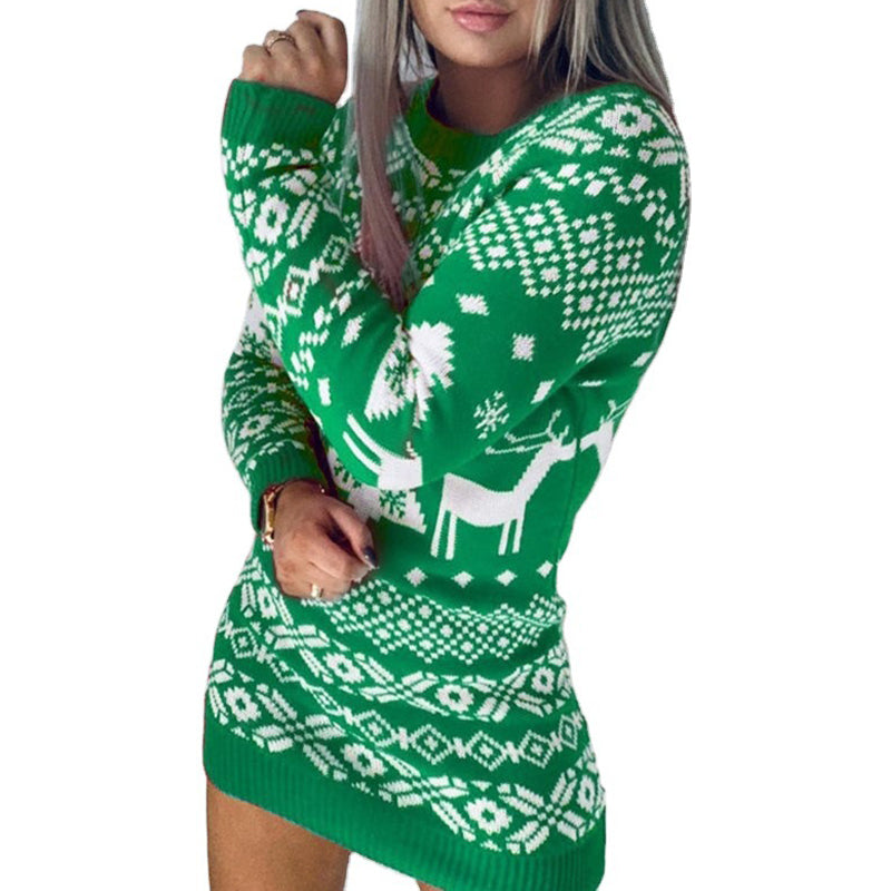 Damski sweter świąteczny z reniferem w zimowym wzorze