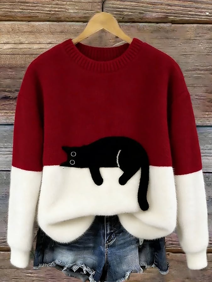 Damski sweter z motywem kota w różnych kolorach
