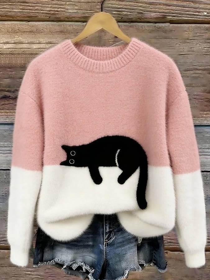 Damski sweter z motywem kota w różnych kolorach
