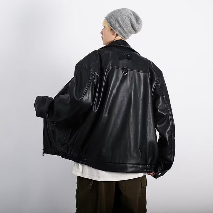 Męska czarna kurtka motocyklowa retro luźny krój
