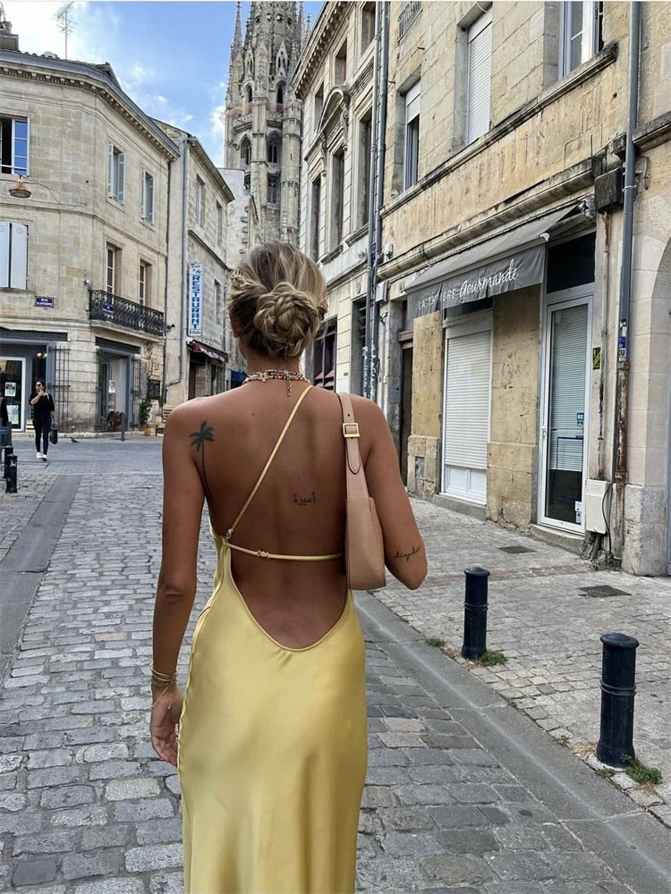 Anouk | Elegancka żółta sukienka midi