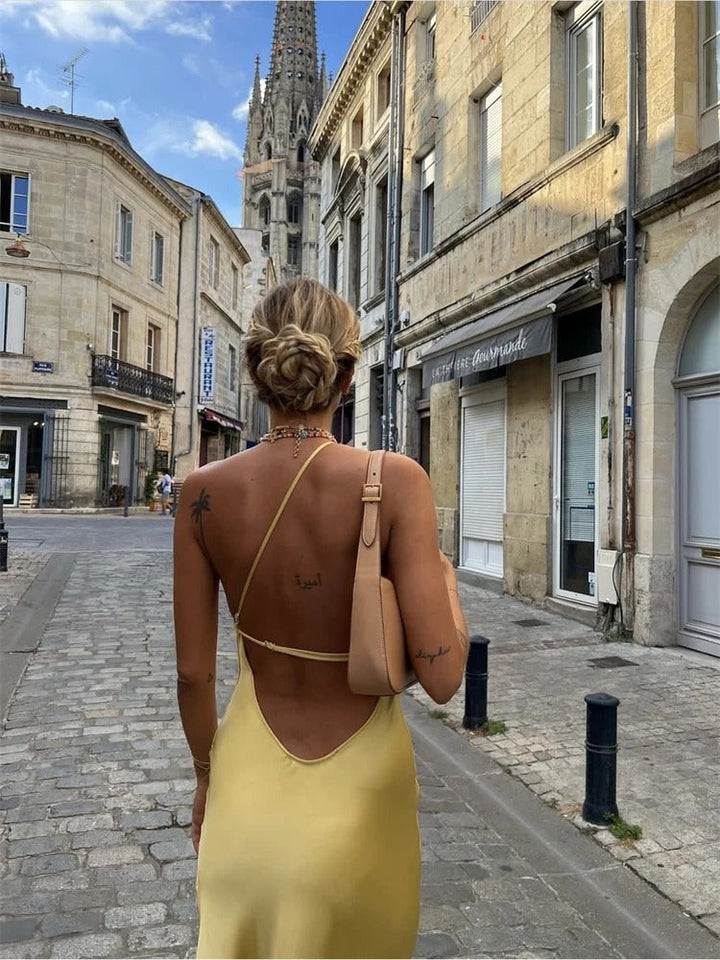 Anouk | Elegancka żółta sukienka midi