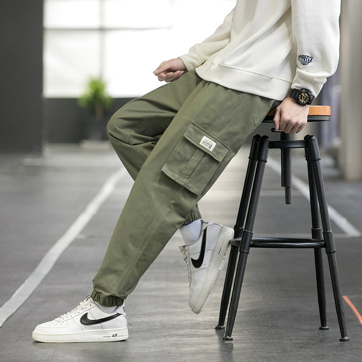 Męskie spodnie cargo joggery w kolorze khaki