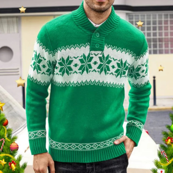 Zielony pulower męski z dzianiny jacquard