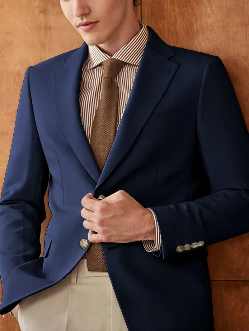 Kornel | Męska Marynarka Slim Fit ze Złotymi Guzikami