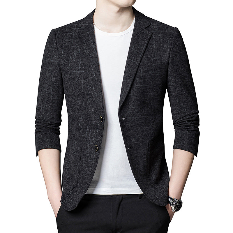 Męska czarna marynarka slim fit z wzorem jacquard