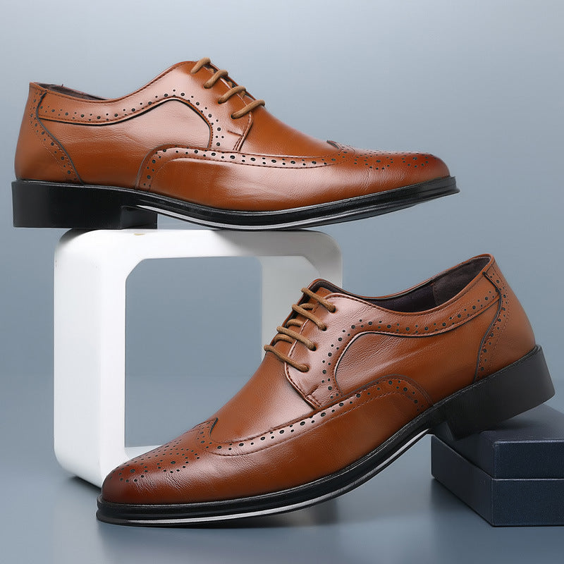 Męskie skórzane buty casual z wycinanym zdobieniem