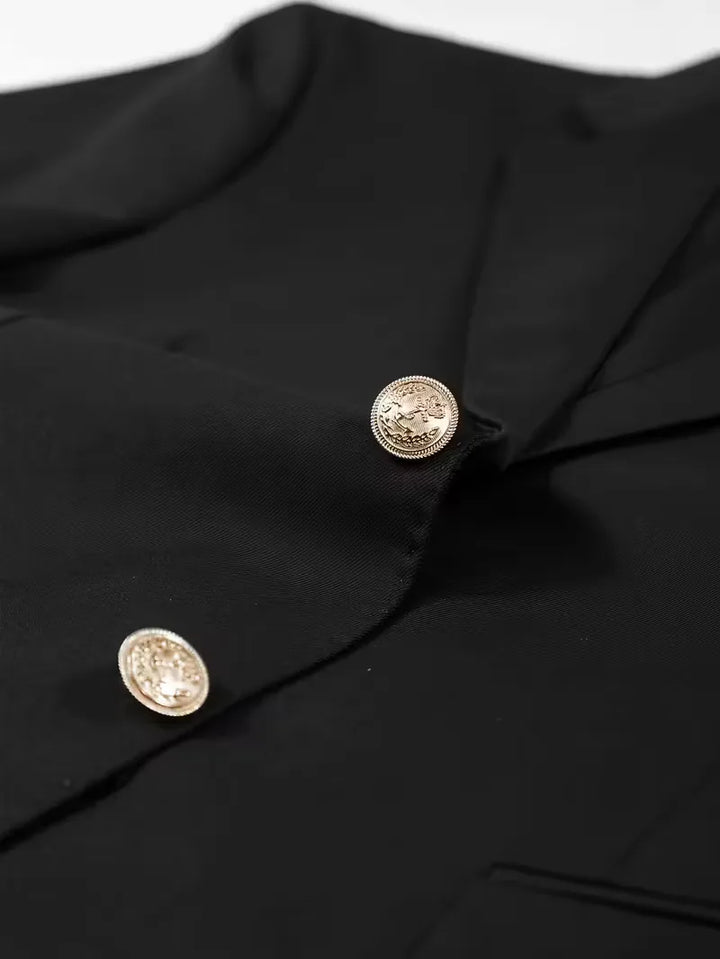 Kornel | Męska Marynarka Slim Fit ze Złotymi Guzikami