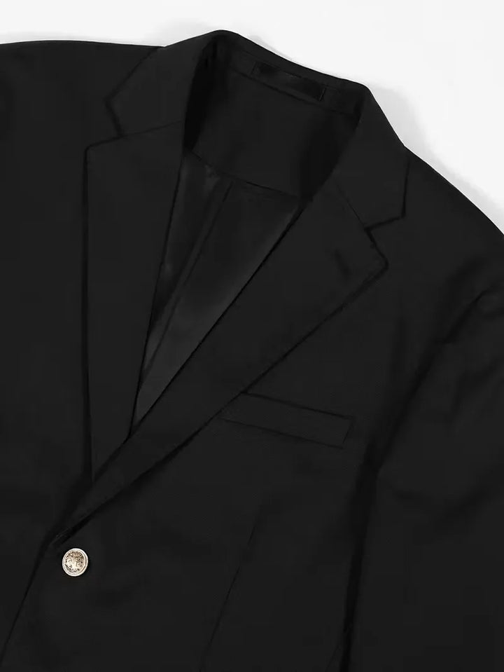 Kornel | Męska Marynarka Slim Fit ze Złotymi Guzikami
