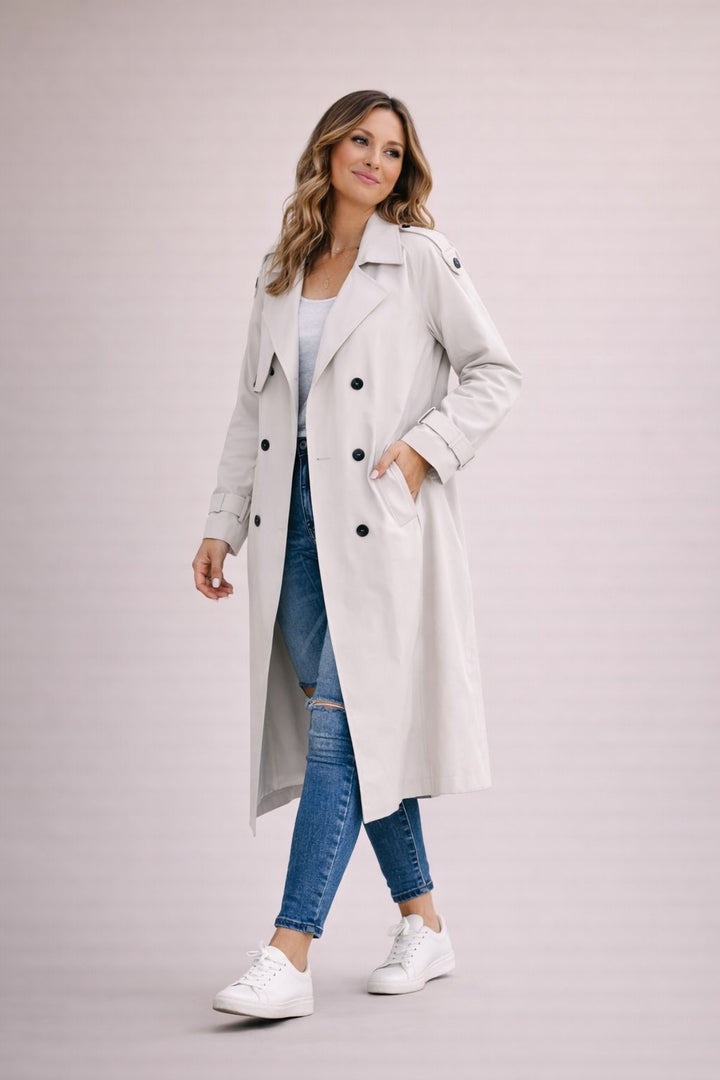 Klaudia | Elegancki Trencz z Paskiem