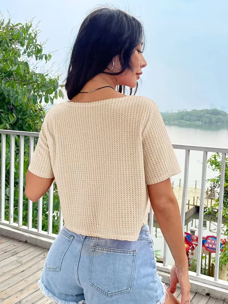 Lena | beżowy crop top z dekoltem V