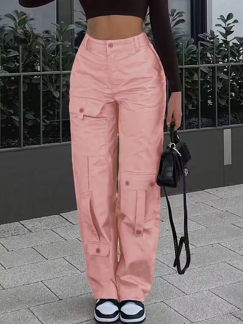 Nadia | Spodnie Cargo z Wysokim Stanem