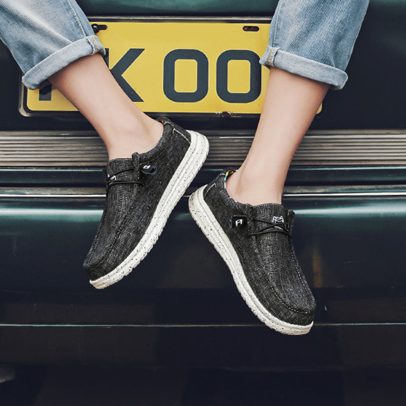Męskie loafery casual slip-on z płótna w kolorze czarnym