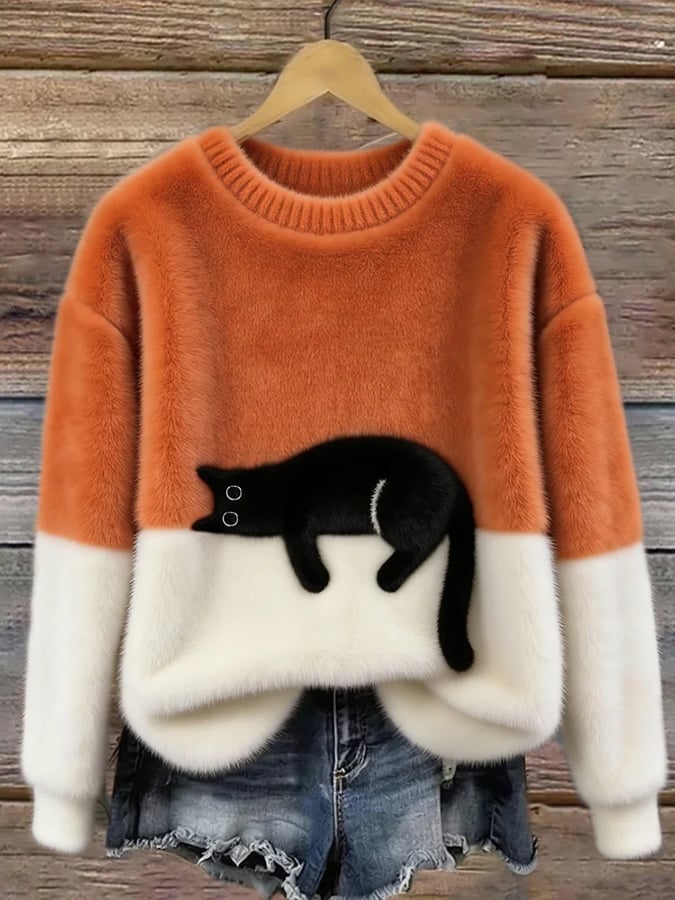 Damski sweter z motywem kota w różnych kolorach