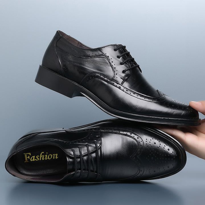 Męskie skórzane buty casual z wycinanym zdobieniem