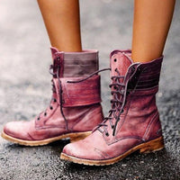 Weronika | Skórzane Botki Sznurowane Vintage