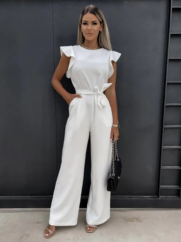 Antonia | Elegancki Kombinezon z Falbankami i Paskiem