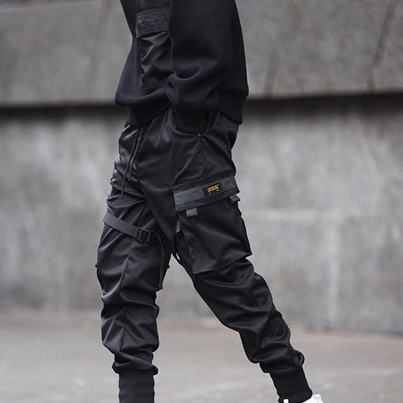 Męskie czarne spodnie cargo z kieszeniami