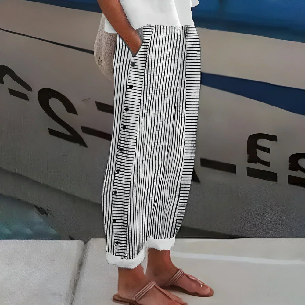 Jolanta | Damskie spodnie w paski z kieszeniami