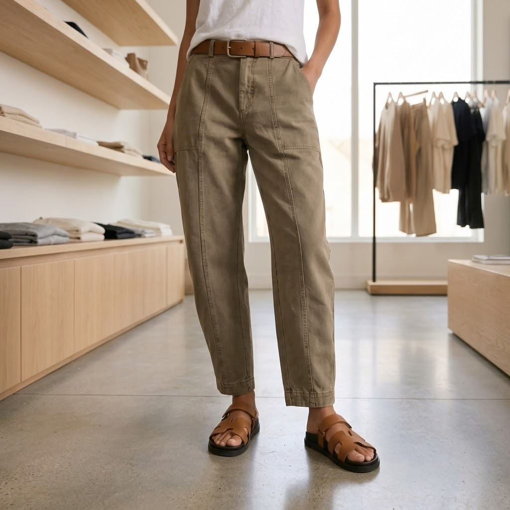 Damskie spodnie utility z wysokim stanem w kolorze khaki