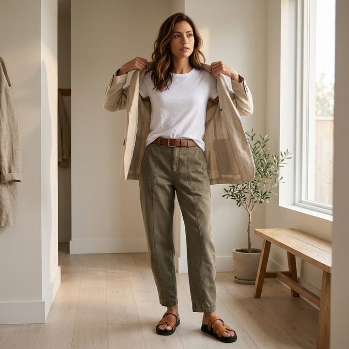 Damskie spodnie utility z wysokim stanem w kolorze khaki