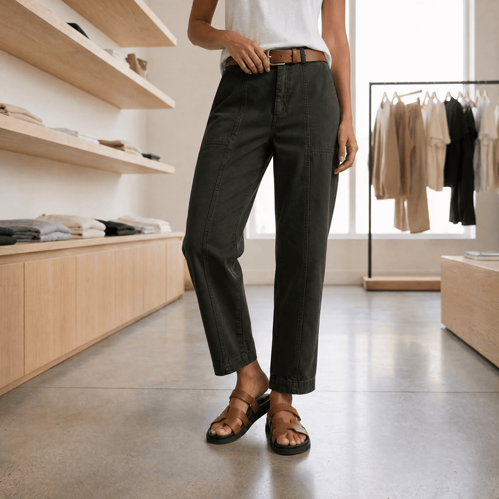 Damskie spodnie utility z wysokim stanem w kolorze khaki