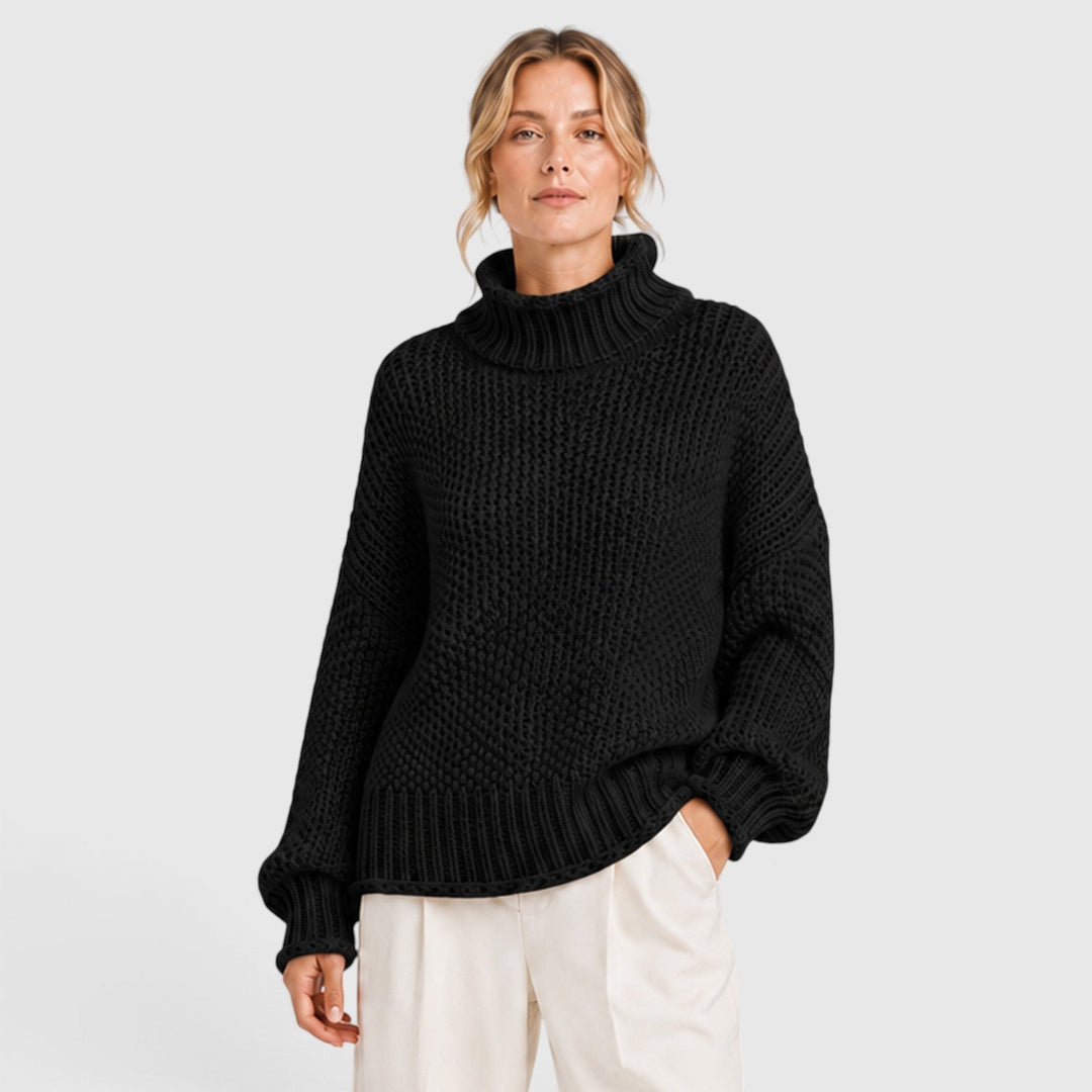 Iwona | Granatowy Sweter z Golfem