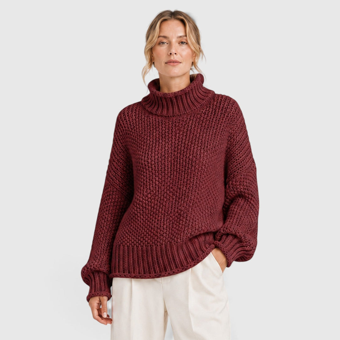 Iwona | Granatowy Sweter z Golfem