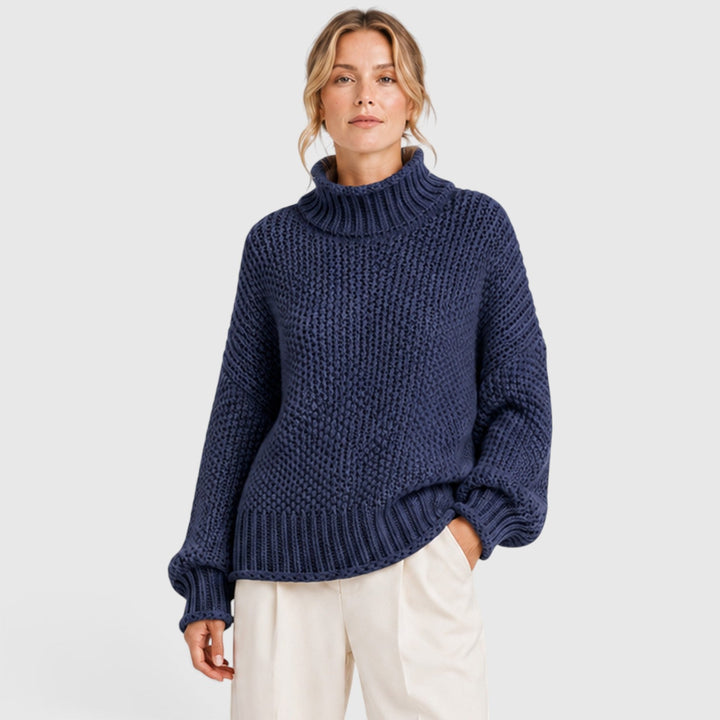 Iwona | Granatowy Sweter z Golfem