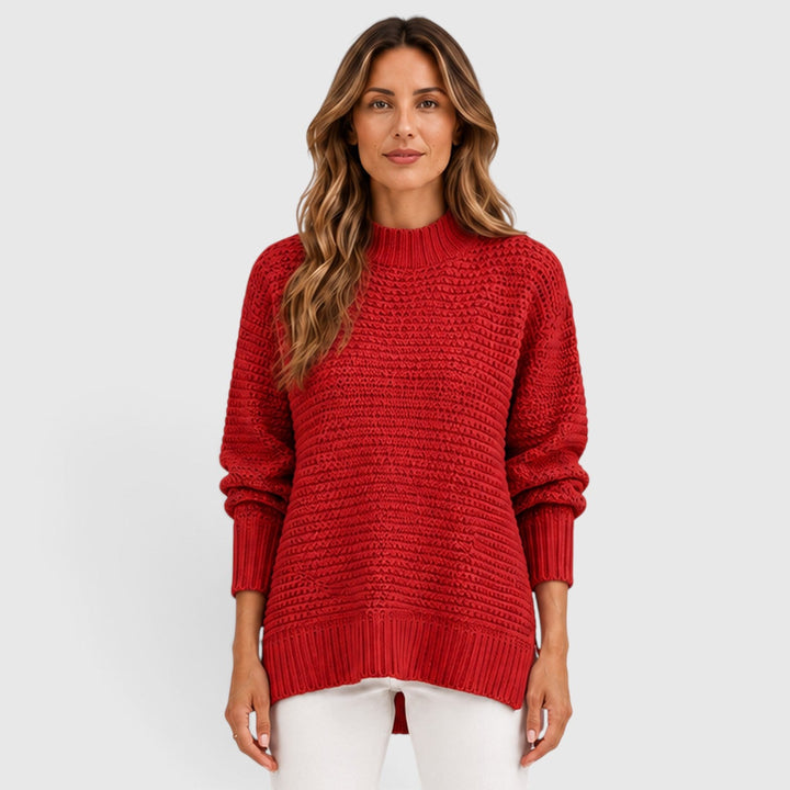 Dorota | Szary Luźny Sweter z Półgolfem