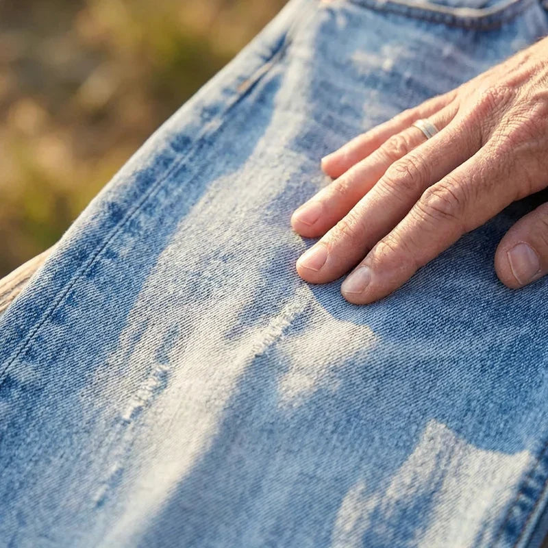 Damskie jeansy proste skrócone w retro niebieskim kolorze